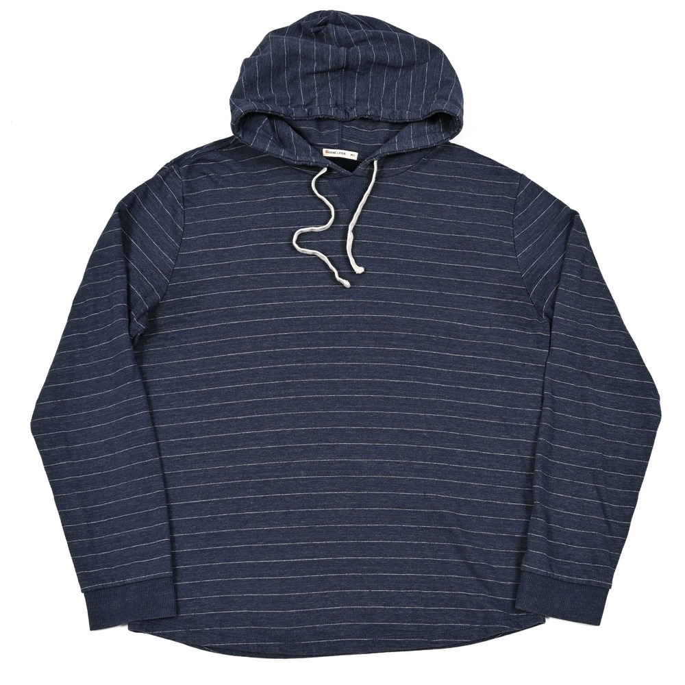 Marine Layer Sweatshirt Mens M/L Blue‎ Double Knit Hoodie Pullover Stripe Soft